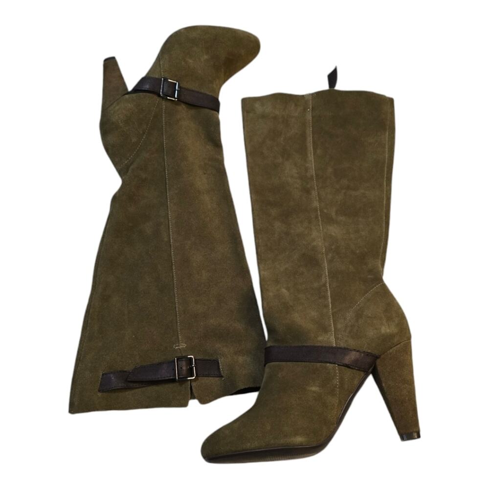 Colin Stuart Moss‎ Green Tall Suede Wide Calf Boots Size 8.5